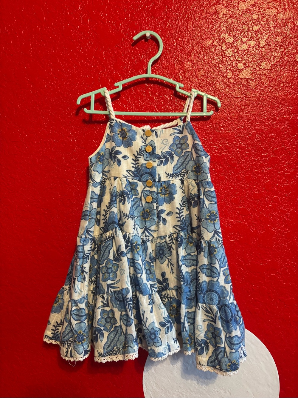 Haute Hippie Blue and Cream Floral Tiered Sundress with Rope Straps